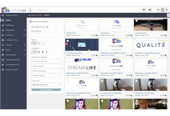 La page des médias dans Streamlike V5